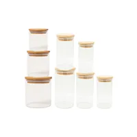 Set 8 Frascos Contenedores Especias Vidrio Con Tapa Bambu