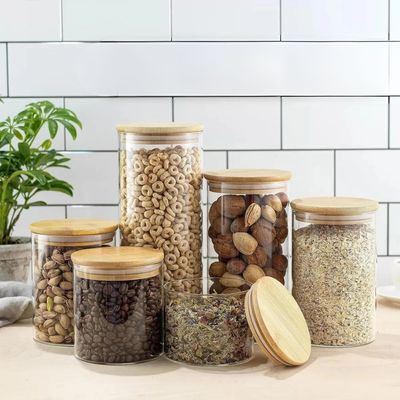 Imagen 2 del producto Set 8 Frascos Contenedores Especias Vidrio Con Tapa Bambu