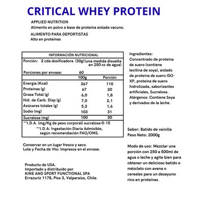 Imagen 2 del producto PROTEINA CRITICAL WHEY 2KG 67 SV VAINILLA -