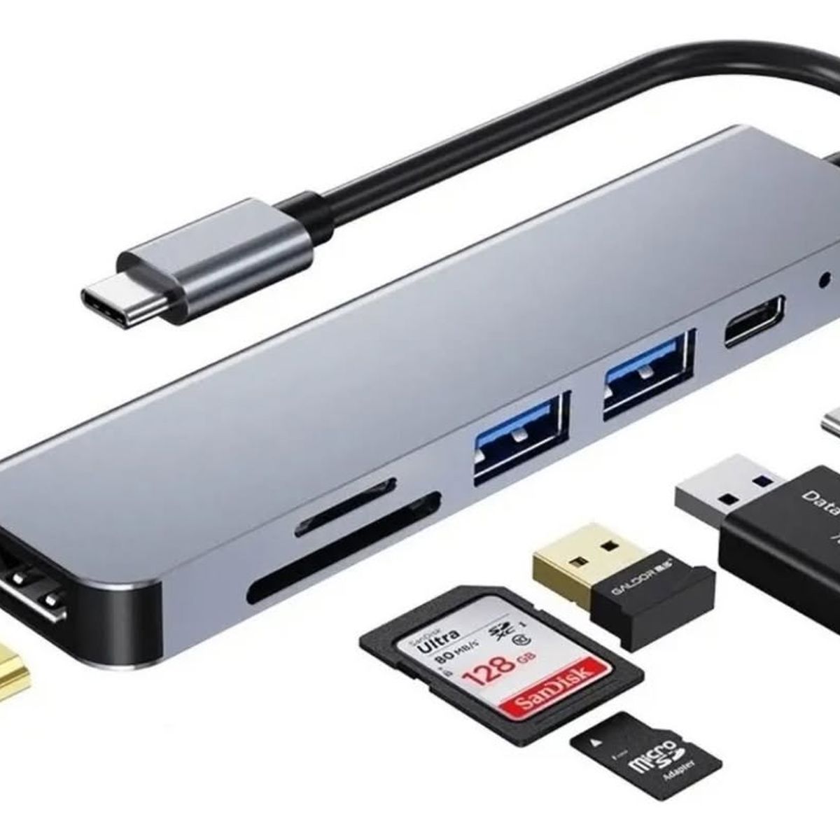 GENERICO - Adaptador Hub Usb-c 6 en 1 (hdmi,2x Usb 3.0, Tf, Sd, Usb-c)