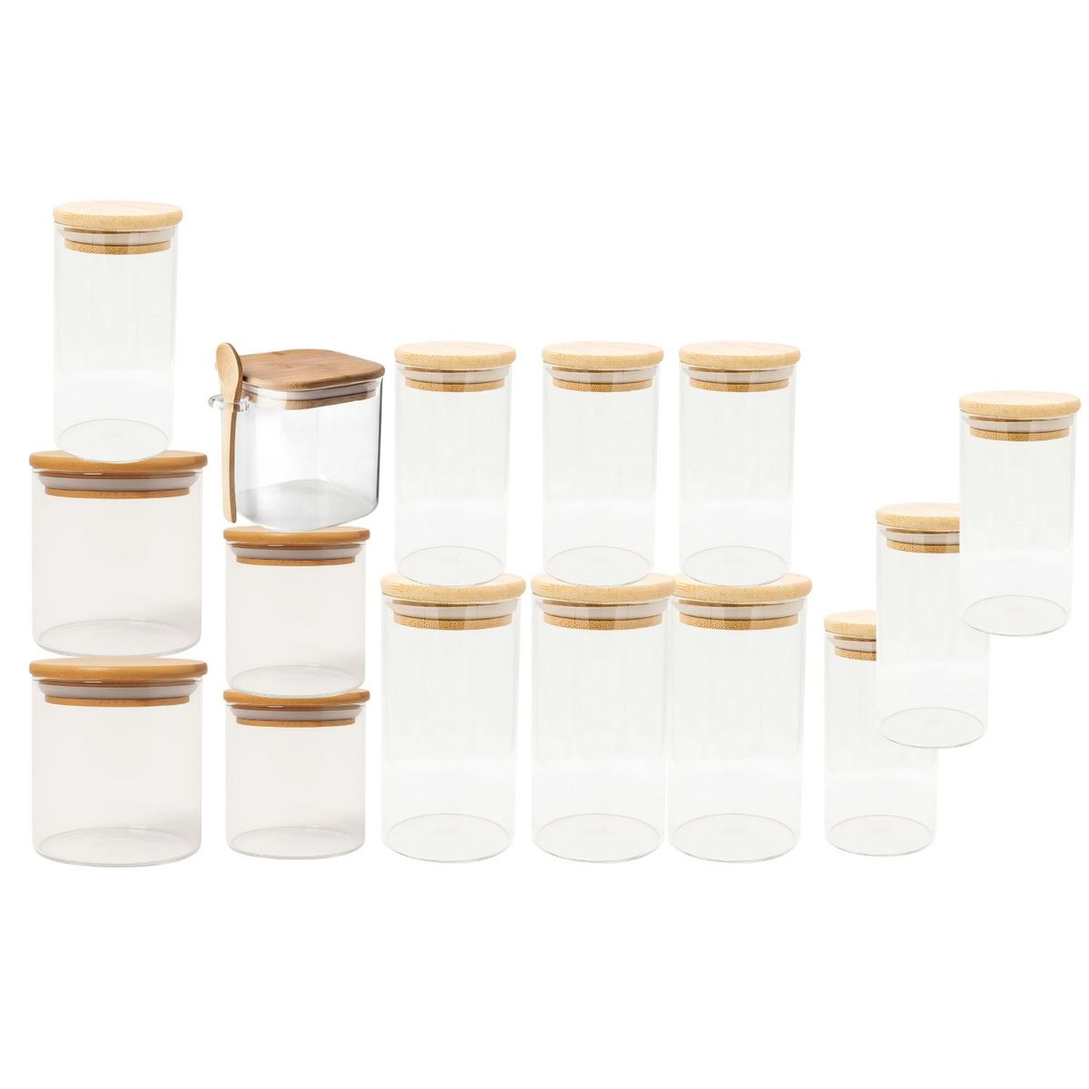 GENERICO - Set 15 Frascos Hermeticos Gourmet Vidrio Con Tapa Bambu