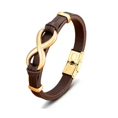 GENERICO - Pulsera De Cuero Infinito Brown And Gold Hombre Mujer