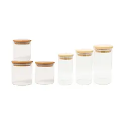 GENERICO - Set 6 Frascos Hermeticos Mini Snacks Vidrio Con Tapa Bambu.