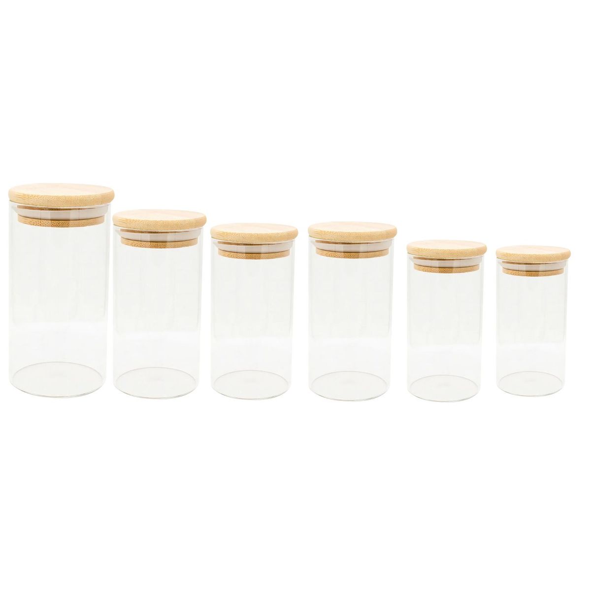 GENERICO - Set 6 Frascos Hermeticos Tarros Vidrio Con Tapa De Bambu