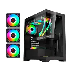 KRONOS - Gabinete Crystal Black RGB ATX, Vidrio Templado, USB 3.0