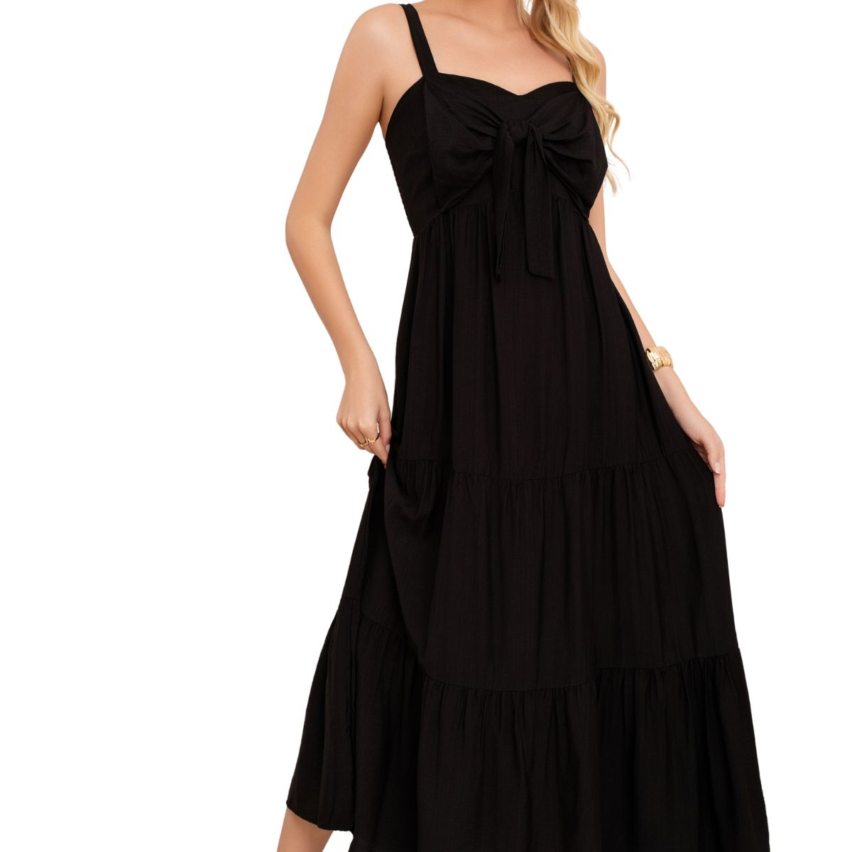 LOOK SHOP - Vestido Largo Liso Con Tirantes Ajustables Y Detalle Frontal 3361