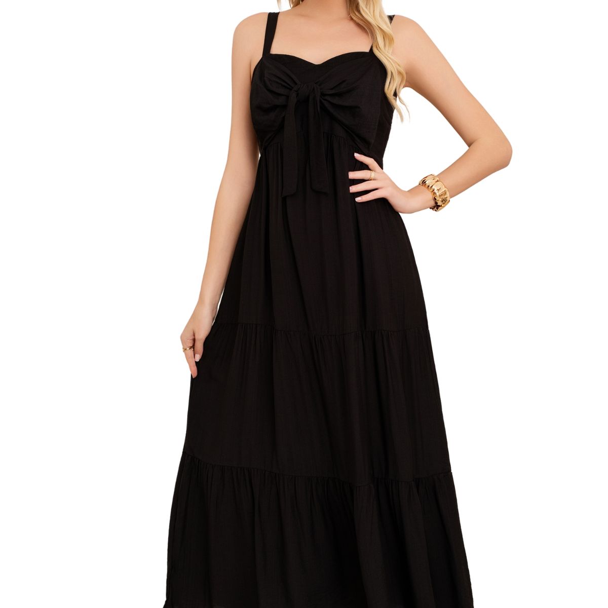 LOOK SHOP - Vestido Largo Liso Con Tirantes Ajustables Y Detalle Frontal 3361