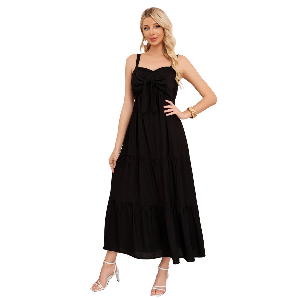 LOOK SHOP - Vestido Largo Liso Con Tirantes Ajustables Y Detalle Frontal 3361