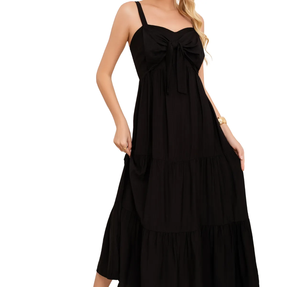 LOOK SHOP - Vestido Largo Liso Con Tirantes Ajustables Y Detalle Frontal 3361