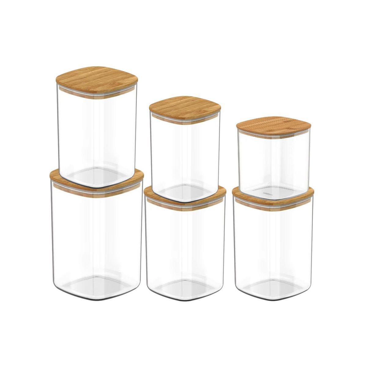 GENERICO - Set 6 Frascos Hermeticos Vidrio Gourmet Con Tapa De Bambu