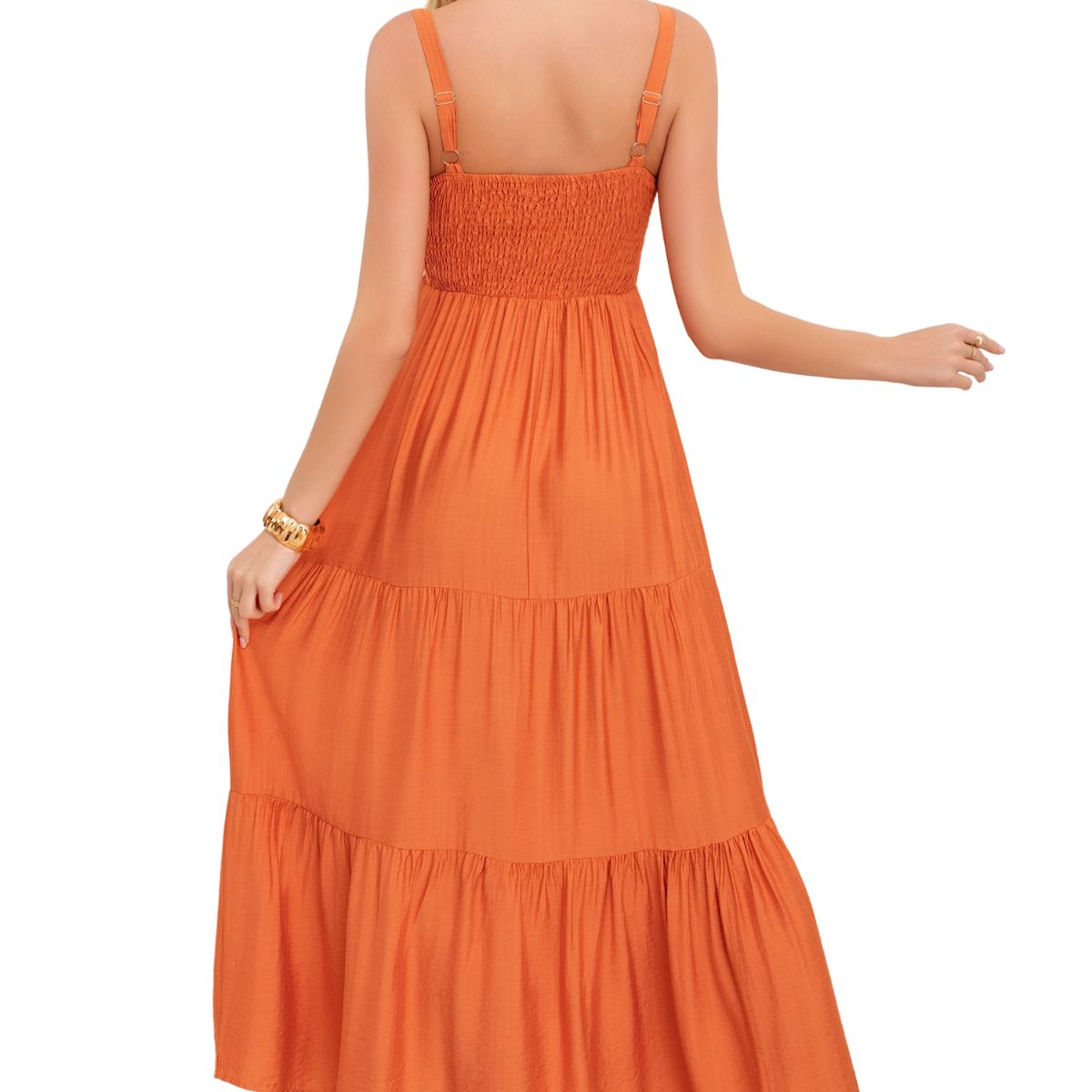 LOOK SHOP - Vestido Largo Liso Con Tirantes Ajustables Y Detalle Frontal 3361