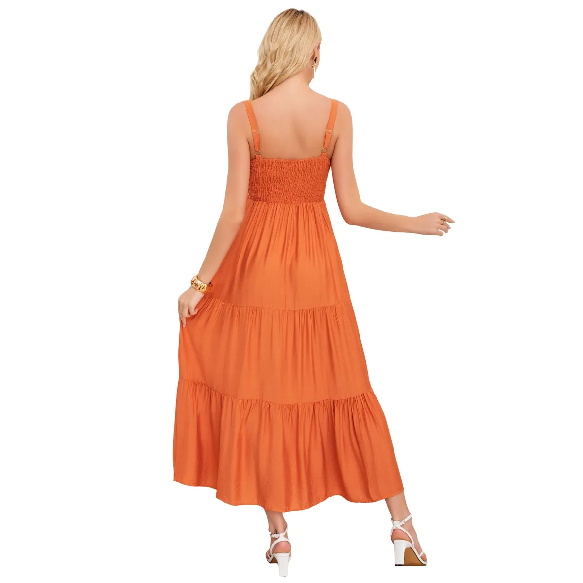 LOOK SHOP - Vestido Largo Liso Con Tirantes Ajustables Y Detalle Frontal 3361