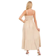 LOOK SHOP - Vestido Largo Liso Con Tirantes Ajustables Y Detalle Frontal 3361