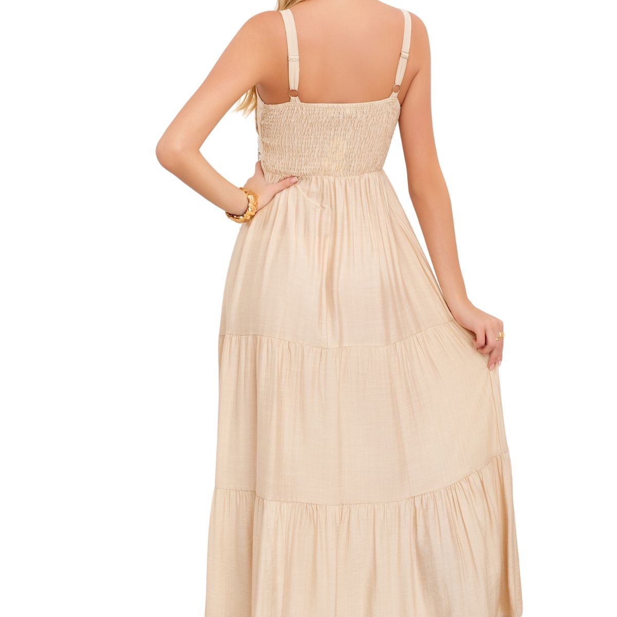 LOOK SHOP - Vestido Largo Liso Con Tirantes Ajustables Y Detalle Frontal 3361