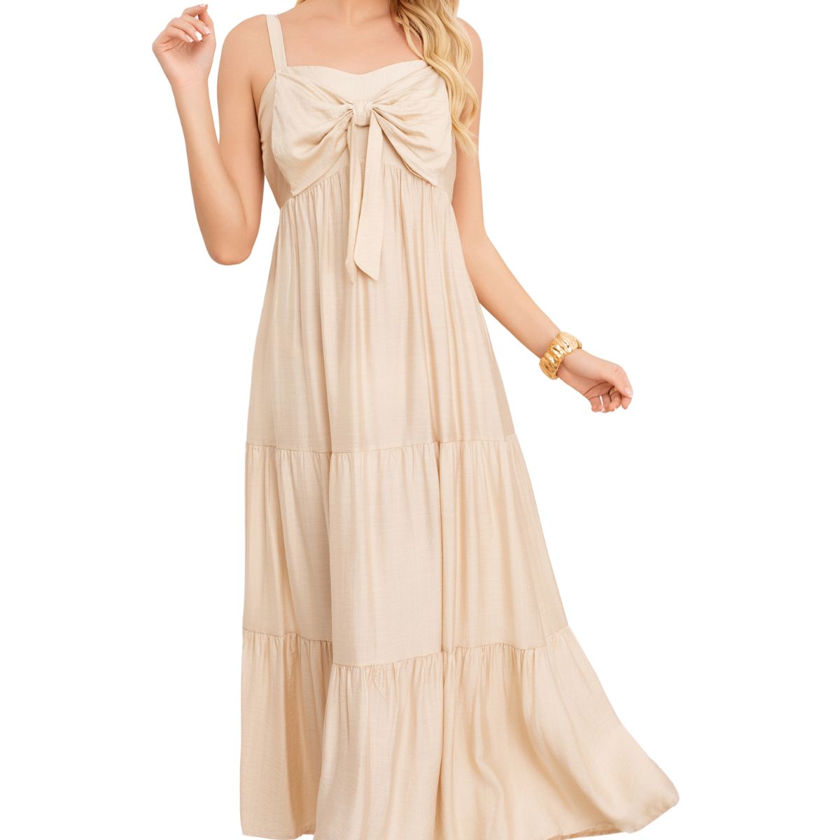 LOOK SHOP - Vestido Largo Liso Con Tirantes Ajustables Y Detalle Frontal 3361