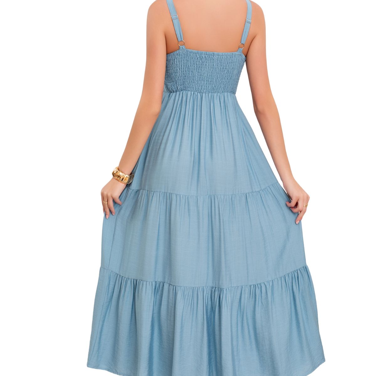 LOOK SHOP - Vestido Largo Liso Con Tirantes Ajustables Y Detalle Frontal 3361