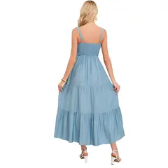 LOOK SHOP - Vestido Largo Liso Con Tirantes Ajustables Y Detalle Frontal 3361