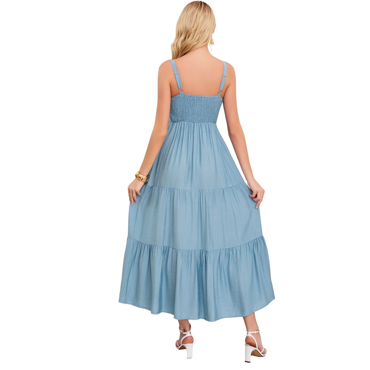 LOOK SHOP - Vestido Largo Liso Con Tirantes Ajustables Y Detalle Frontal 3361