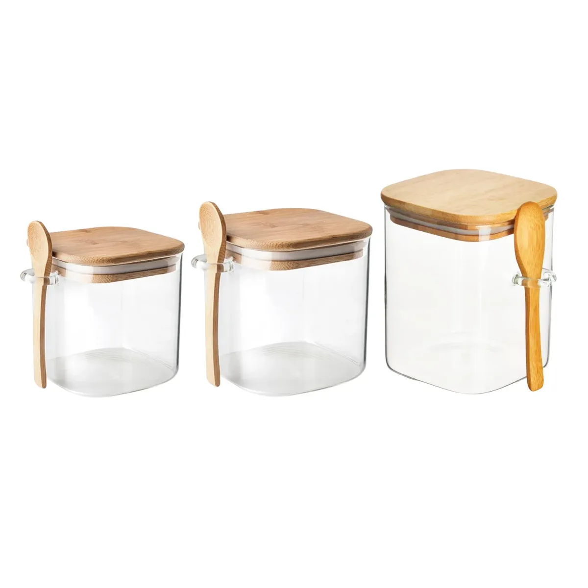 GENERICO - Set 3 Frascos Hermeticos Coffe Con Tapa De Bambu Y Cuchara