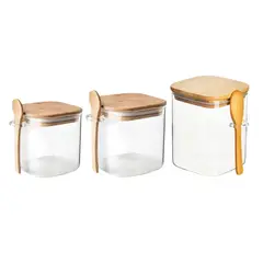 GENERICO - Set 3 Frascos Hermeticos Coffe Con Tapa De Bambu Y Cuchara