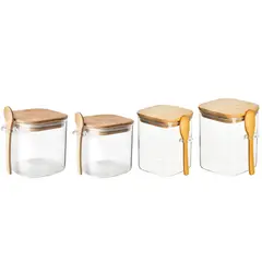 GENERICO - Set 4 Frascos Hermeticos Repostero Tapa De Bambu Y Cuchara.