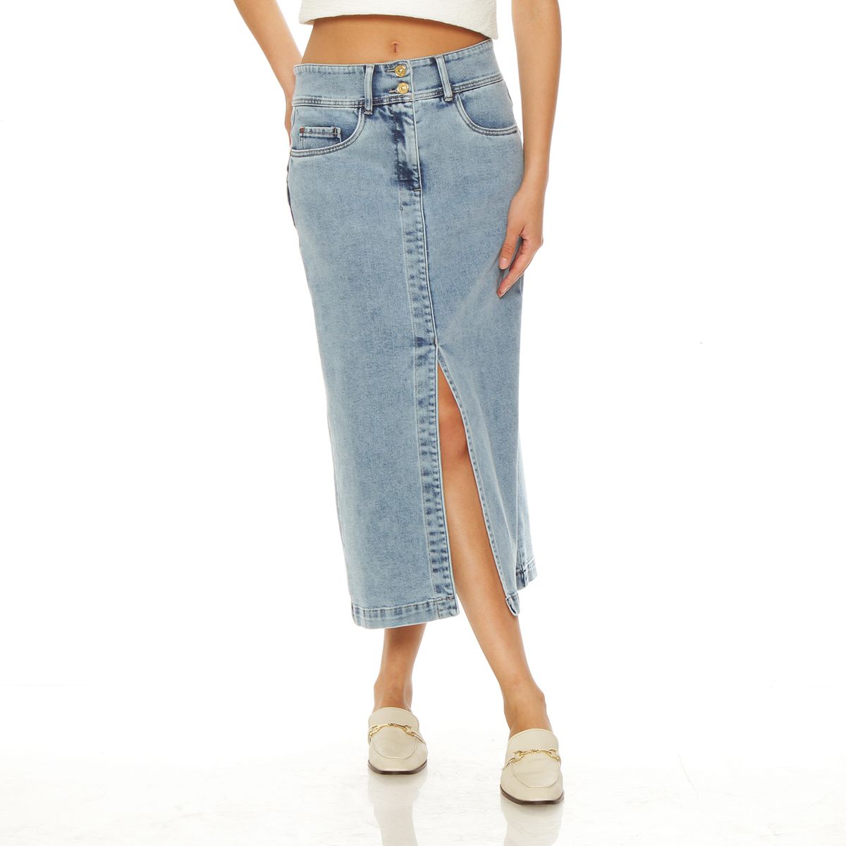 WADOS - FALDA DENIM TIRO ALTO PUSH UP PRETNA 2 BOTONES