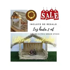 WW DESIGN - Pesebre Navideño Artesanal en Madera y Fibra de Pita con Luces Diseño Rústico y Elegante