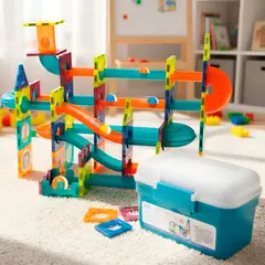 HOMEBRANDT - Bloques Magneticos 2en1 Tobogan De Bolas 3d Balde 188pzs