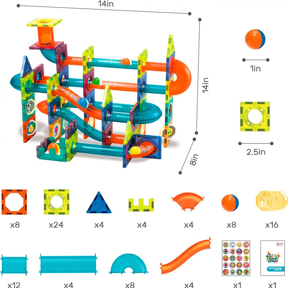 HOMEBRANDT - Bloques Magneticos 2en1 Tobogan De Bolas 3d Balde 188pzs
