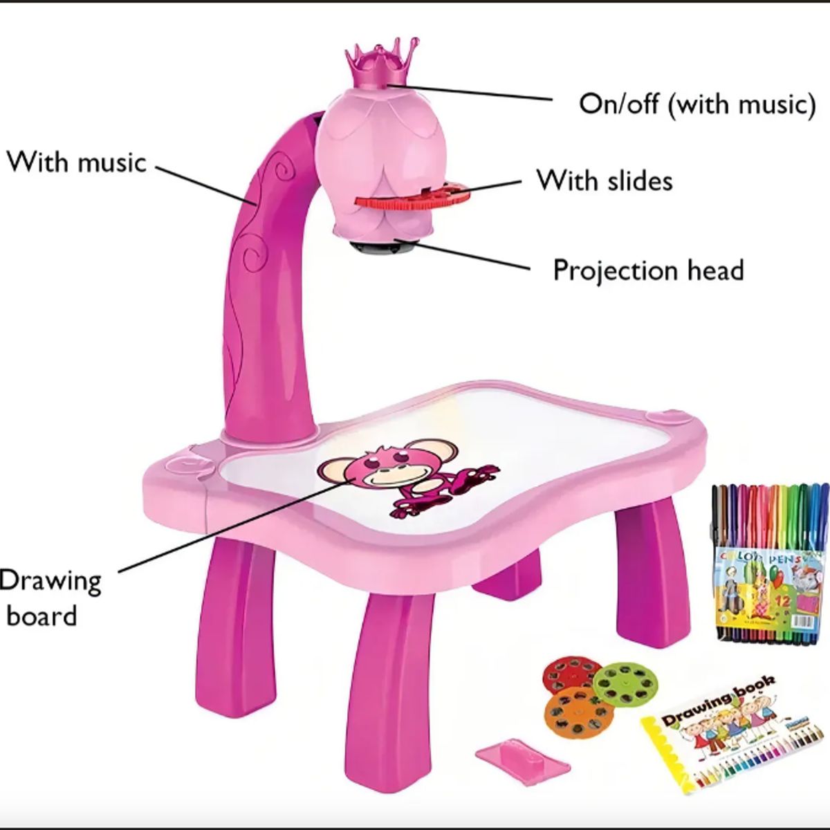 GENERICO - Mesa Proyector De Dibujo Infantil Con Luz Y Música Rosada