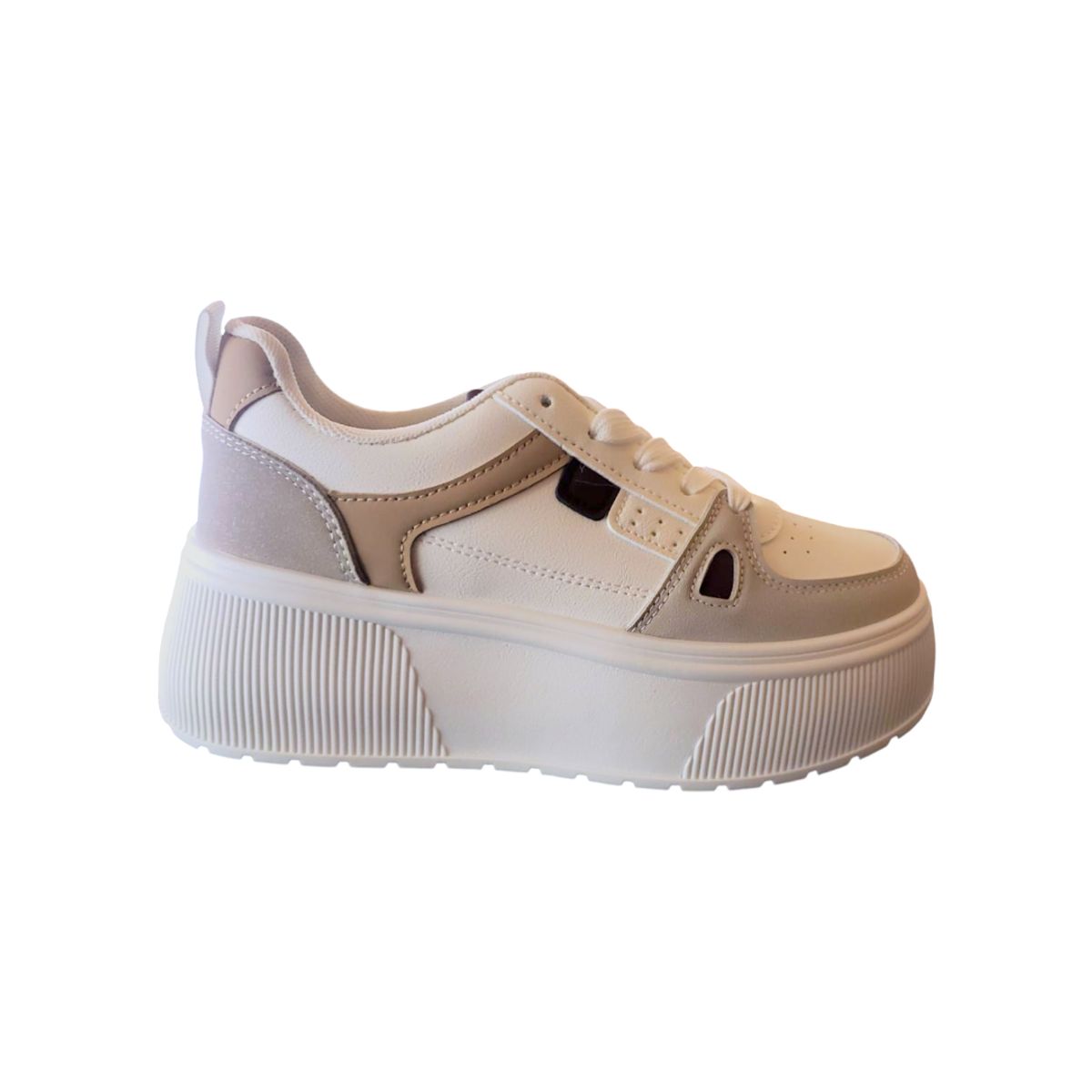 HERIEL - Zapatilla Blanca y Gris Plataforma Mujer