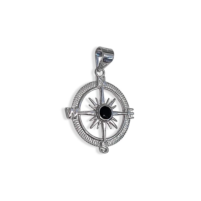 Colgante Rosa De Los Vientos Circon Negro Plata Fina 925 Plateado TALLA UNICA