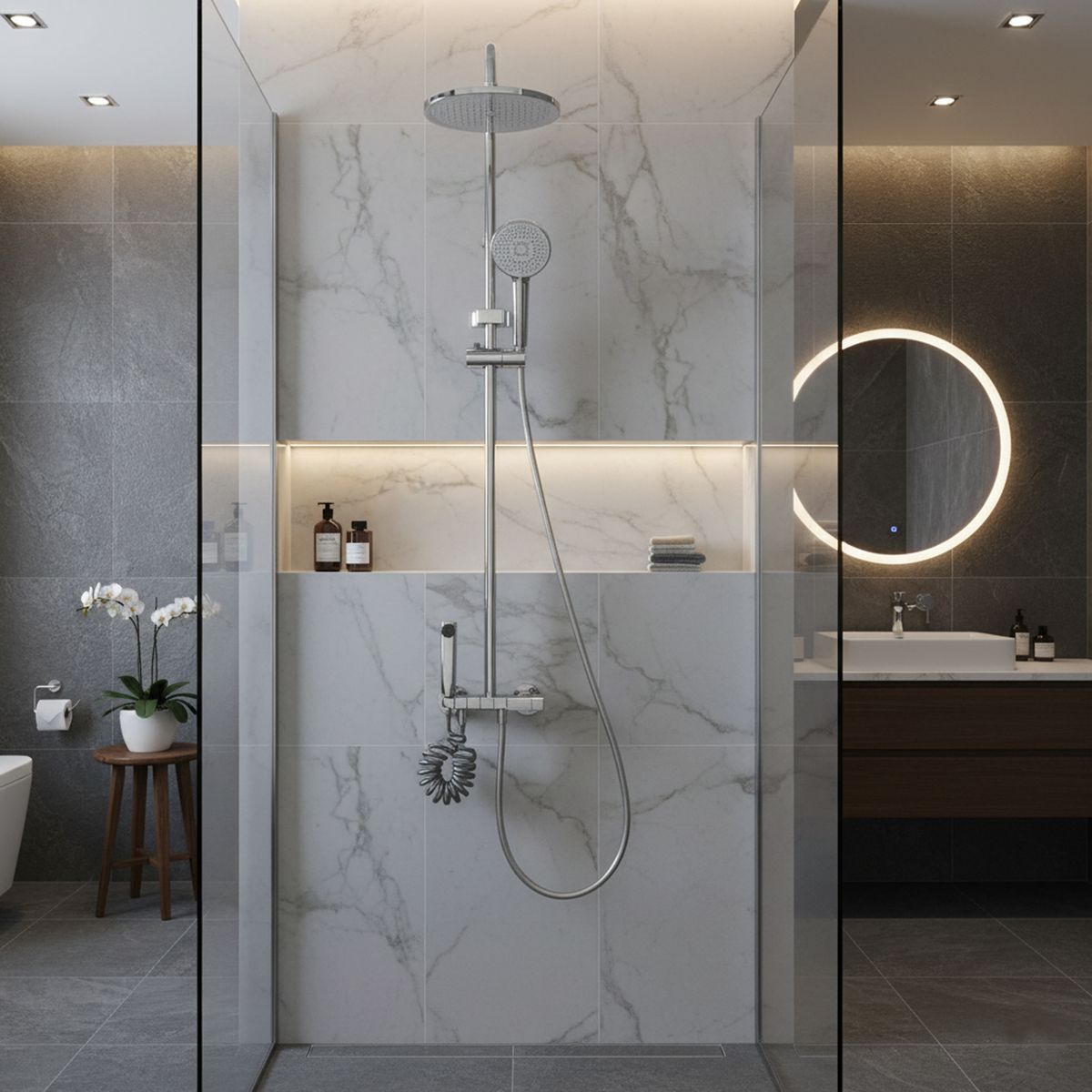 JOYTEK - Columna Ducha con Teclado 4 Funciones Plato Redondo Cromado