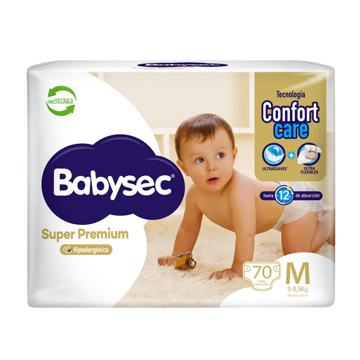 BABYSEC - Pañales de Bebé Babysec Super Premium Cuidado Total 70 un M