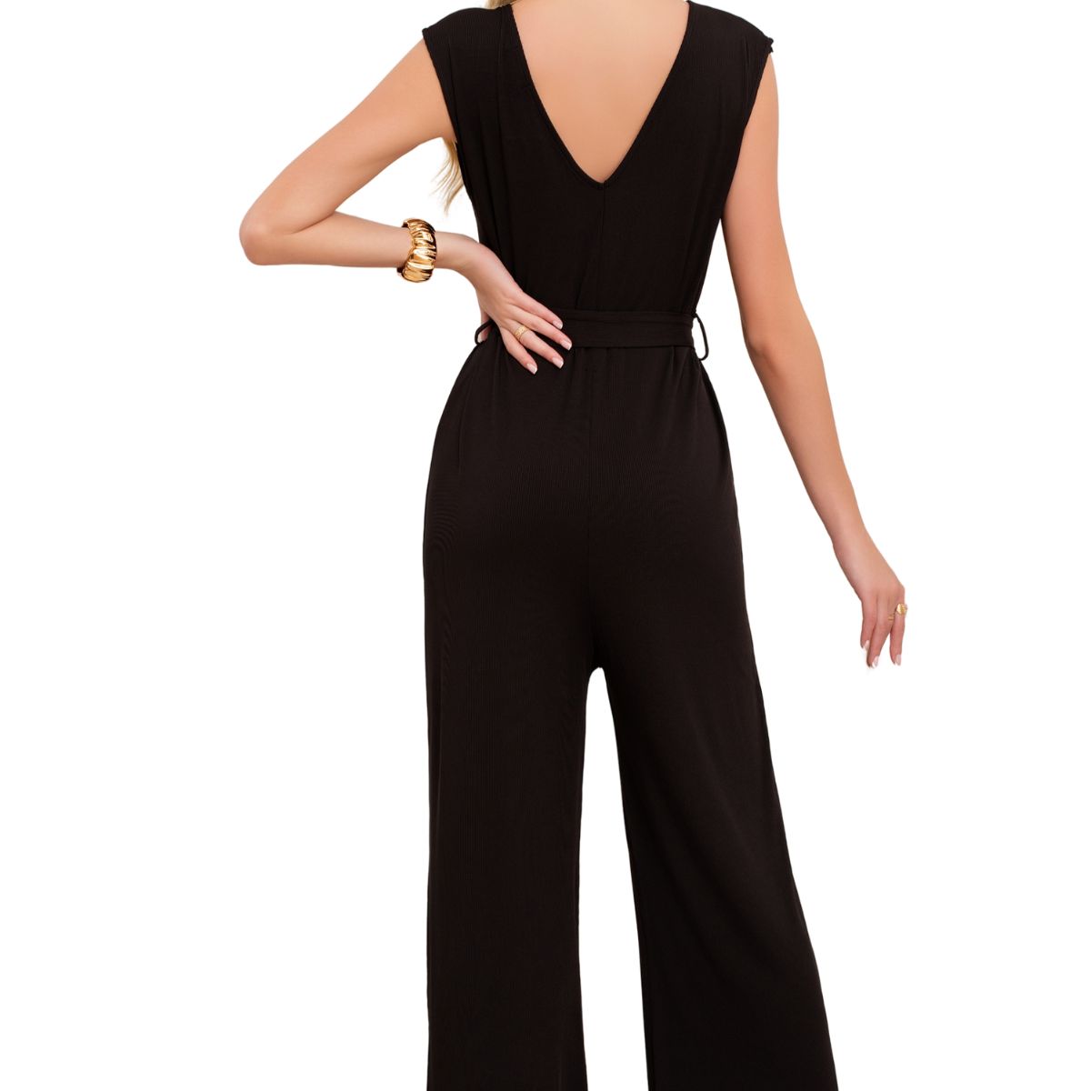 LOOK SHOP - Enterito Largo Mujer Recto. Escote En V Y Cintura Ajustable 3375