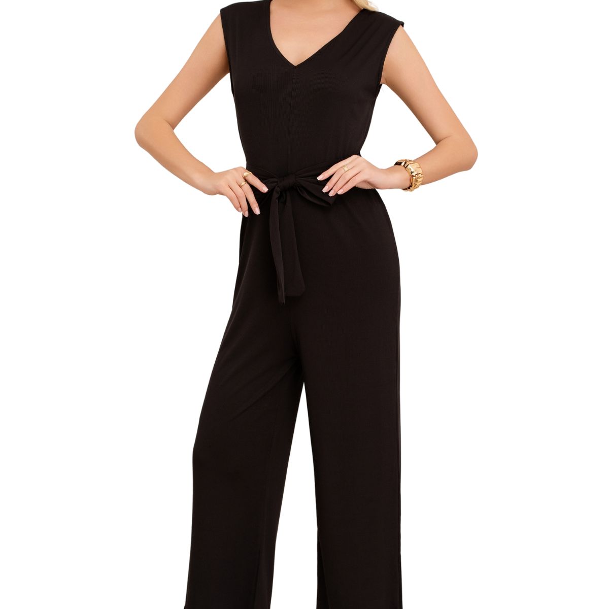 LOOK SHOP - Enterito Largo Mujer Recto. Escote En V Y Cintura Ajustable 3375