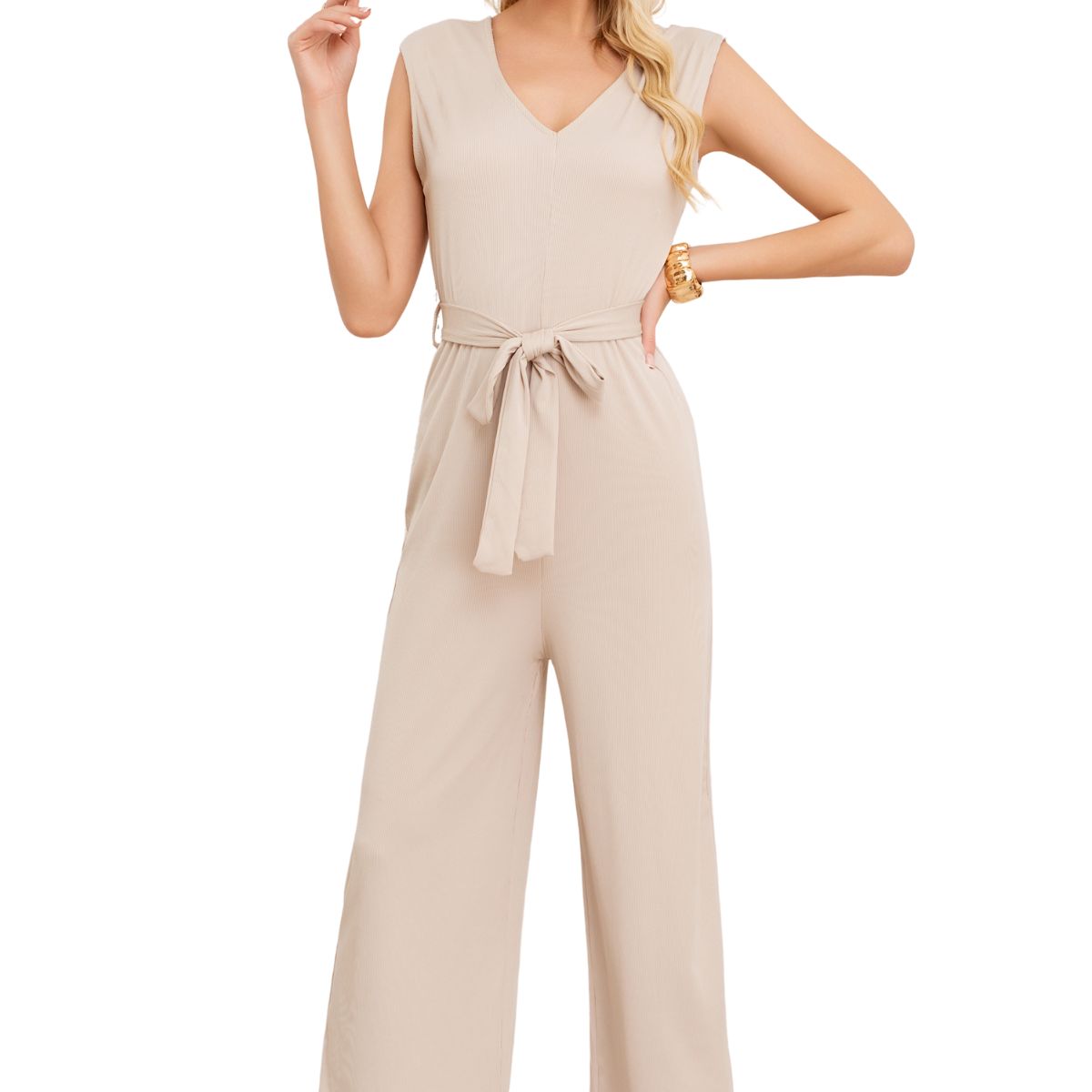 LOOK SHOP - Enterito Largo Mujer Recto. Escote En V Y Cintura Ajustable 3375