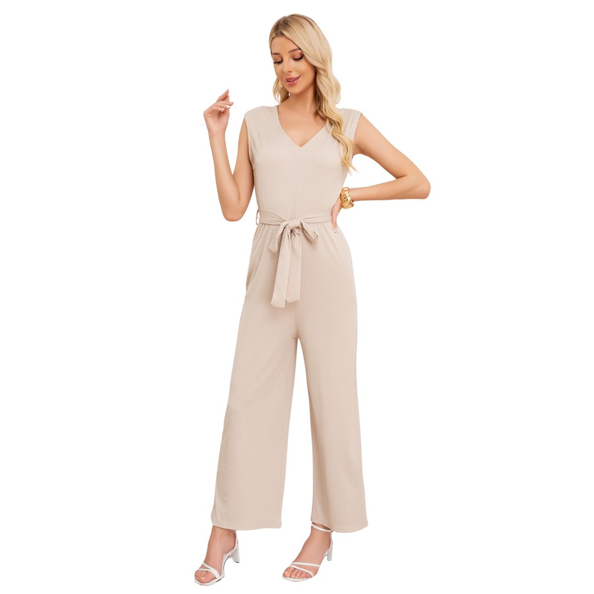 LOOK SHOP - Enterito Largo Mujer Recto. Escote En V Y Cintura Ajustable 3375