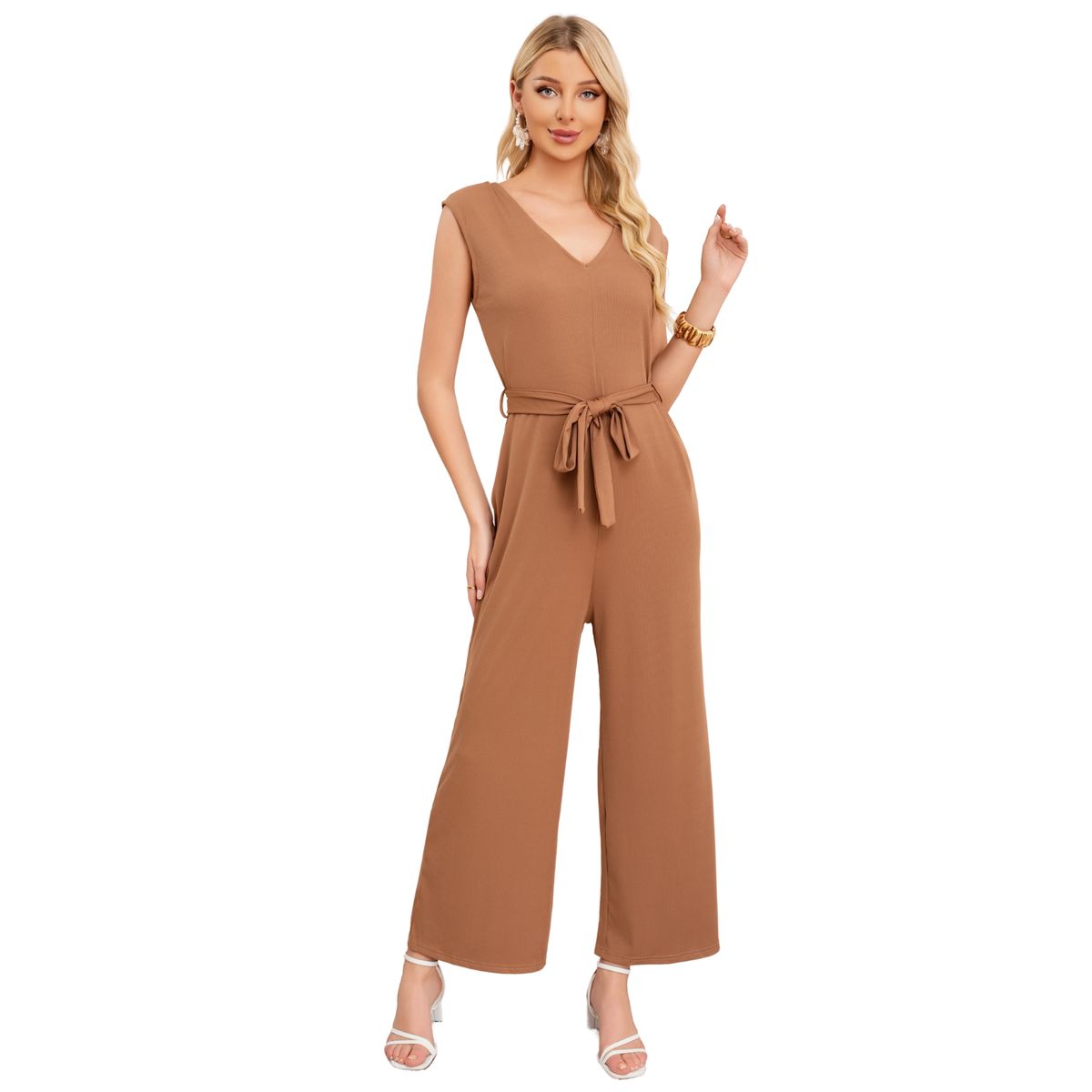 LOOK SHOP - Enterito Largo Mujer Recto. Escote En V Y Cintura Ajustable 3375