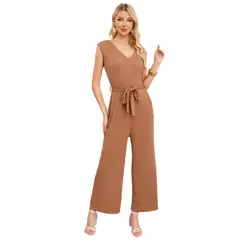 LOOK SHOP - Enterito Largo Mujer Recto. Escote En V Y Cintura Ajustable 3375