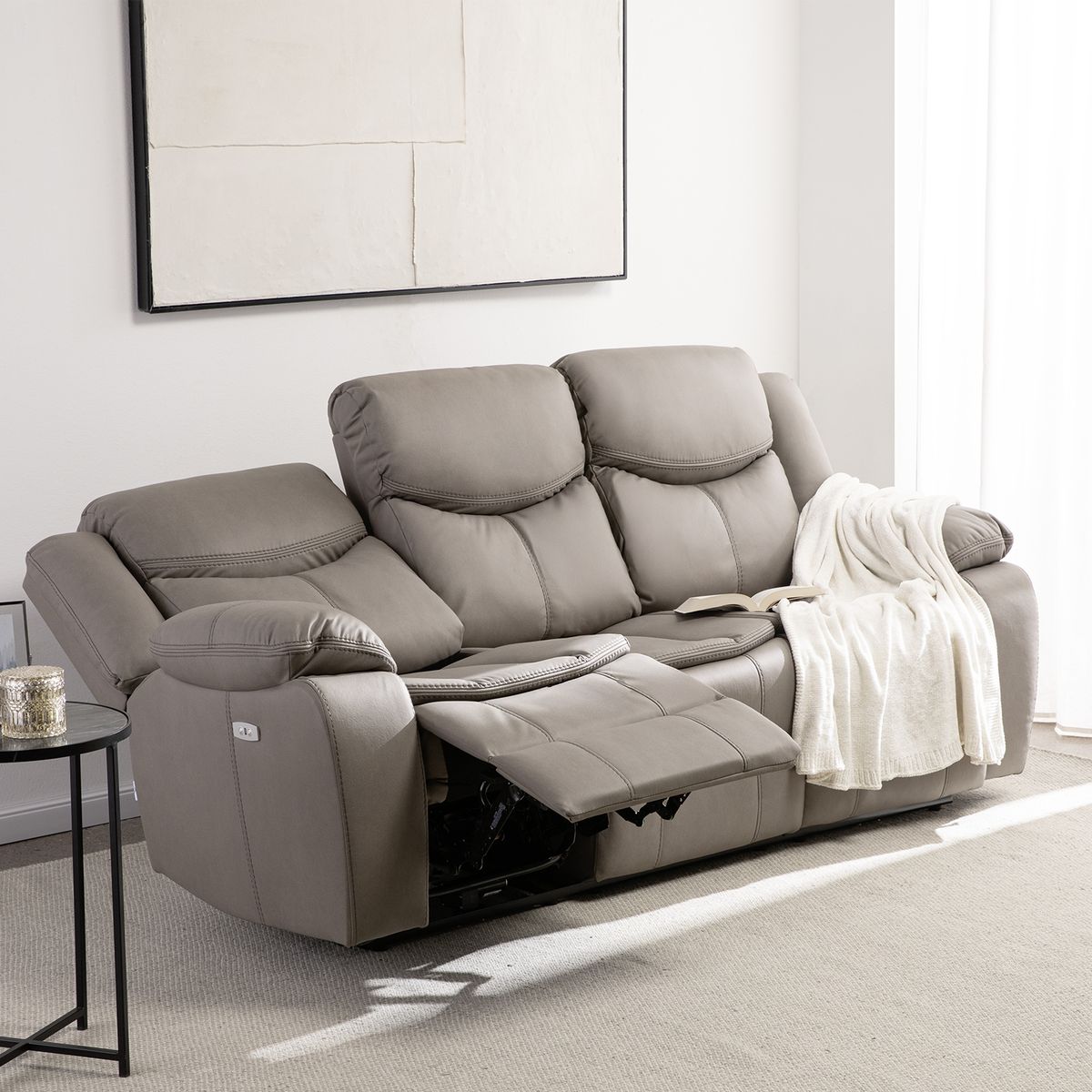 VYS SPA - SOFA BILBAO BEIGE 3 CUERPOS RECLINACION ELECTRICA + USB