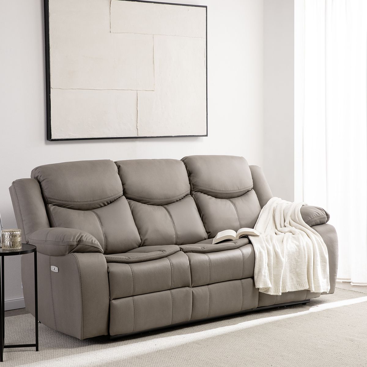 VYS SPA - SOFA BILBAO BEIGE 3 CUERPOS RECLINACION ELECTRICA + USB