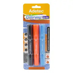 ADETEC - Marcador Permanente Doble Punta Colorways 3 Colores