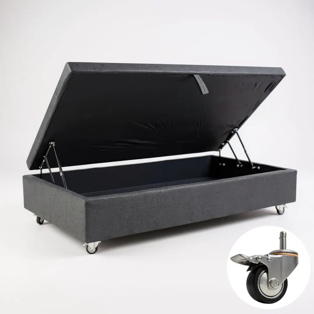 BLOCCARE - Base Cama Baul 1.5 PLaza/ L190 (Gris) con ruedas Deluxe/ sin refuerzo