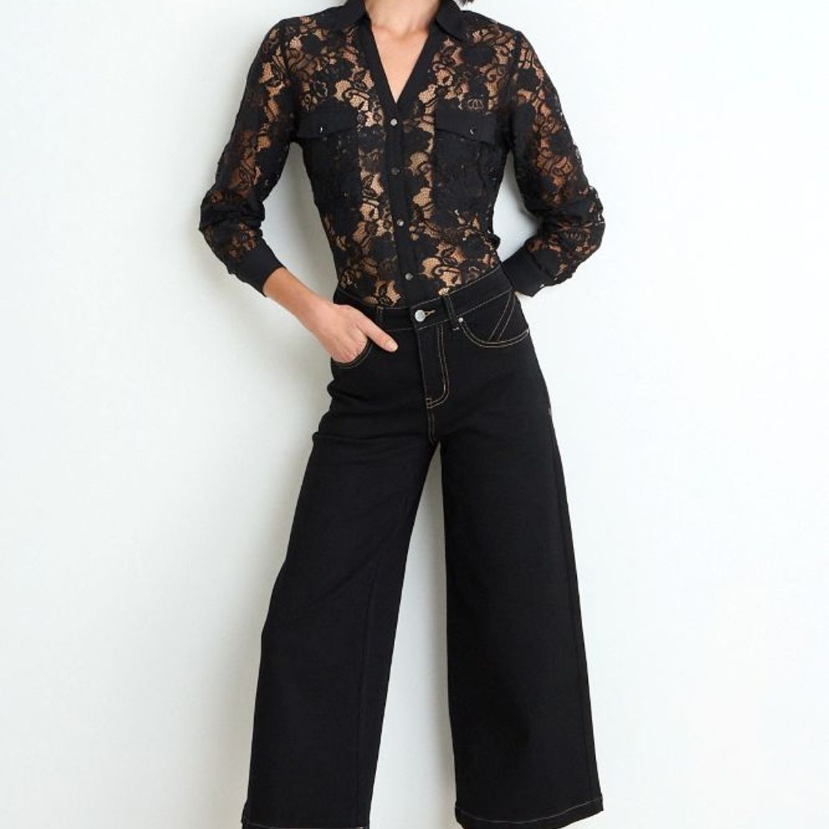 ASH - Wide Crop Jeans Mujer Negro Ash