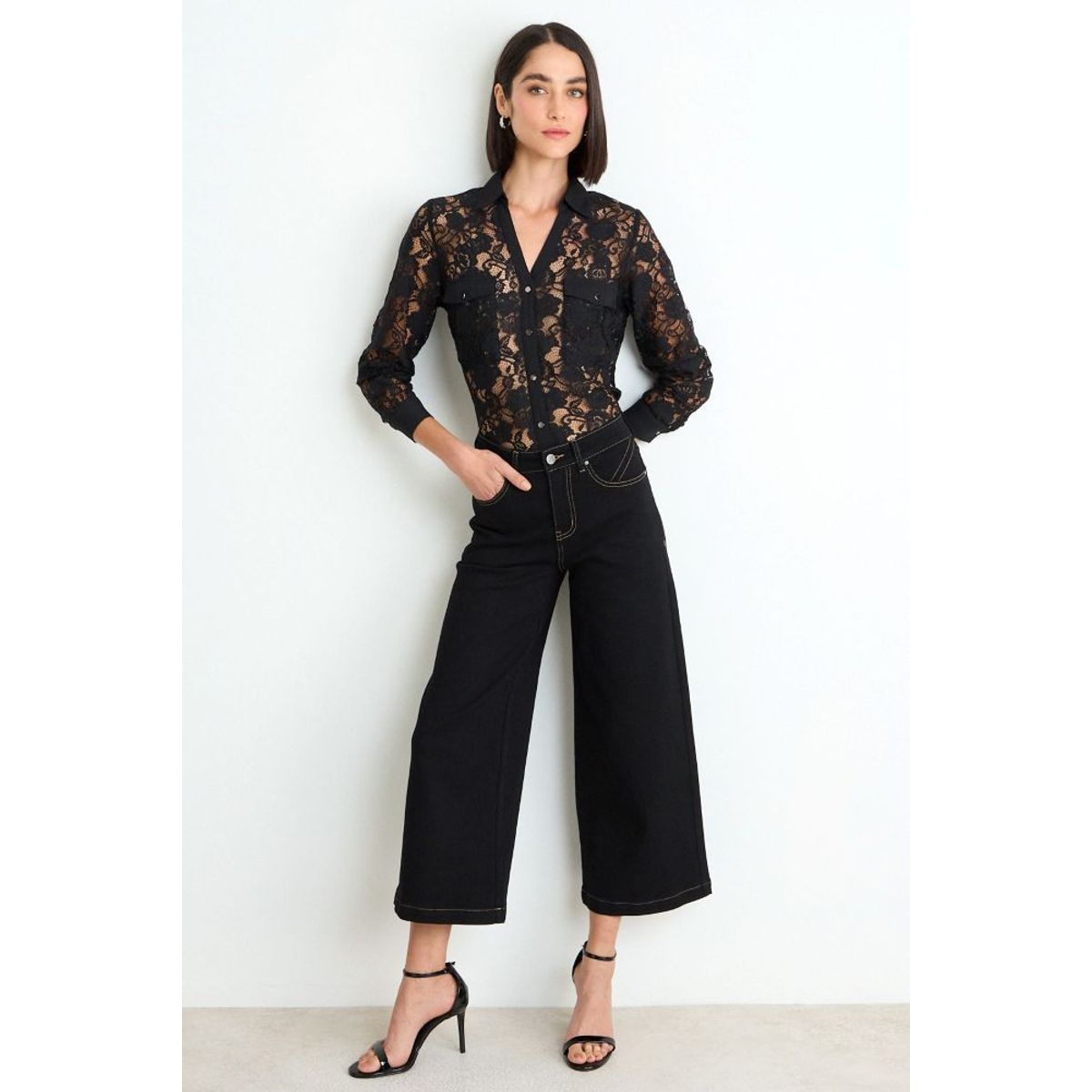 ASH - Wide Crop Jeans Mujer Negro Ash