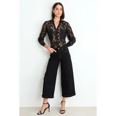 ASH - Wide Crop Jeans Mujer Negro