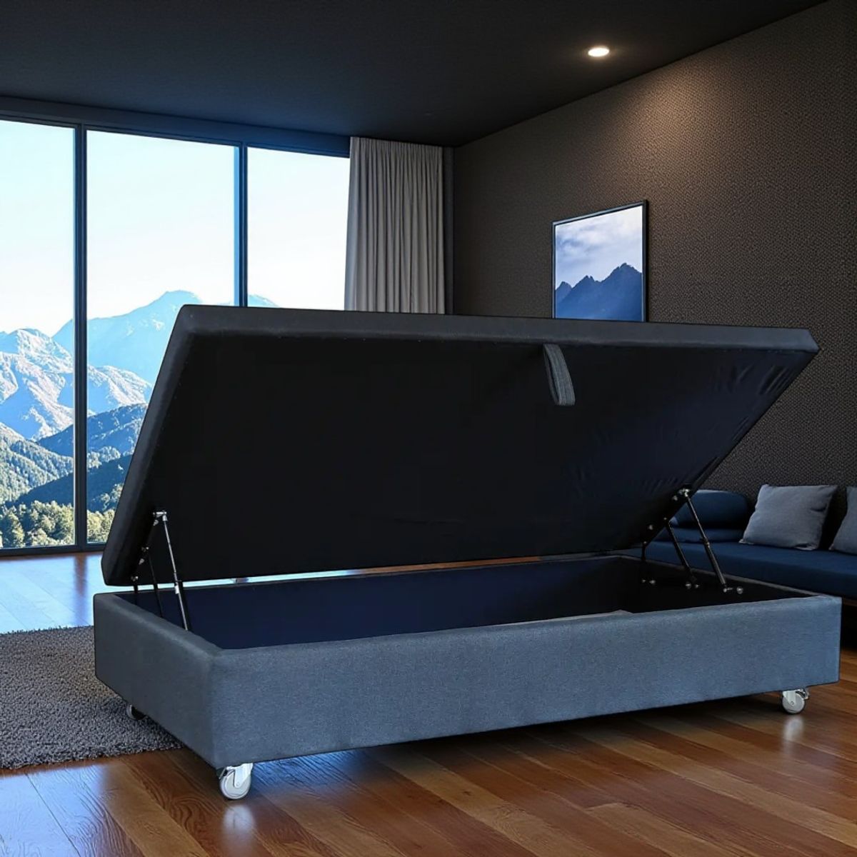 BLOCCARE - Base Cama Baul 1.5 PLaza/ L190 (Gris) con ruedas Pyton/ con refuerzo