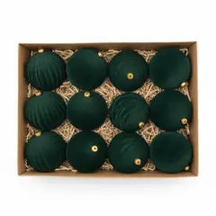 WAKESHOME - Pack 12 Esferas Bambalinas De Terciopelo Adornos Navidad Verde
