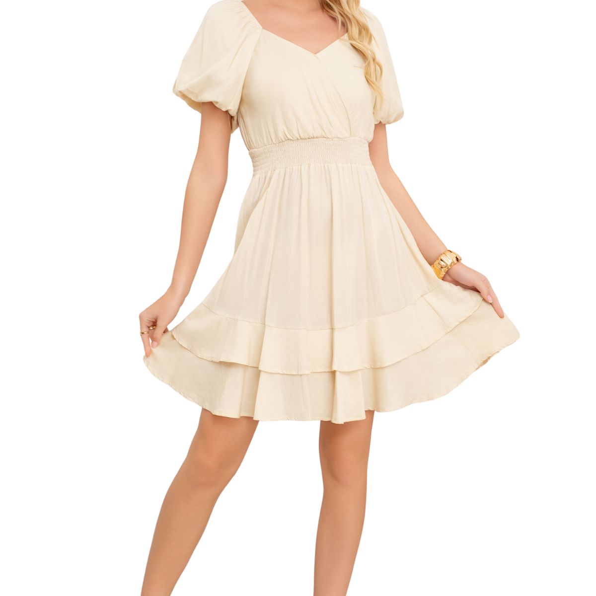 LOOK SHOP - Vestido Corto Mujer. Escote En V Cruzado Y Manga Princesa 3366